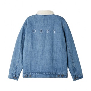 全新 現貨XL Obey division denim sherpa jacket 洗舊 牛仔 夾克 外套 鋪毛 保暖
