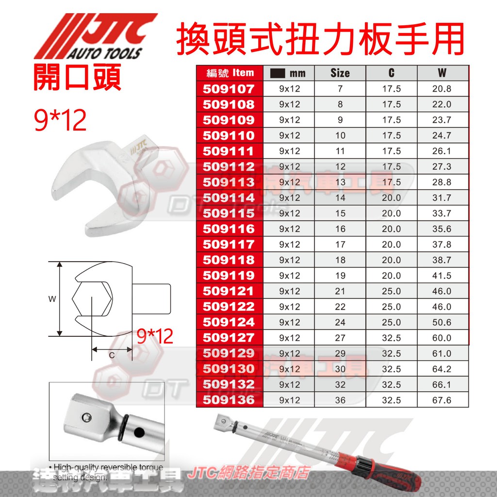 JTC 9*12 開口頭  換頭式扭力板手用 梅開頭 替換式扭力 扳手 JTC-509114 509117 gogoro