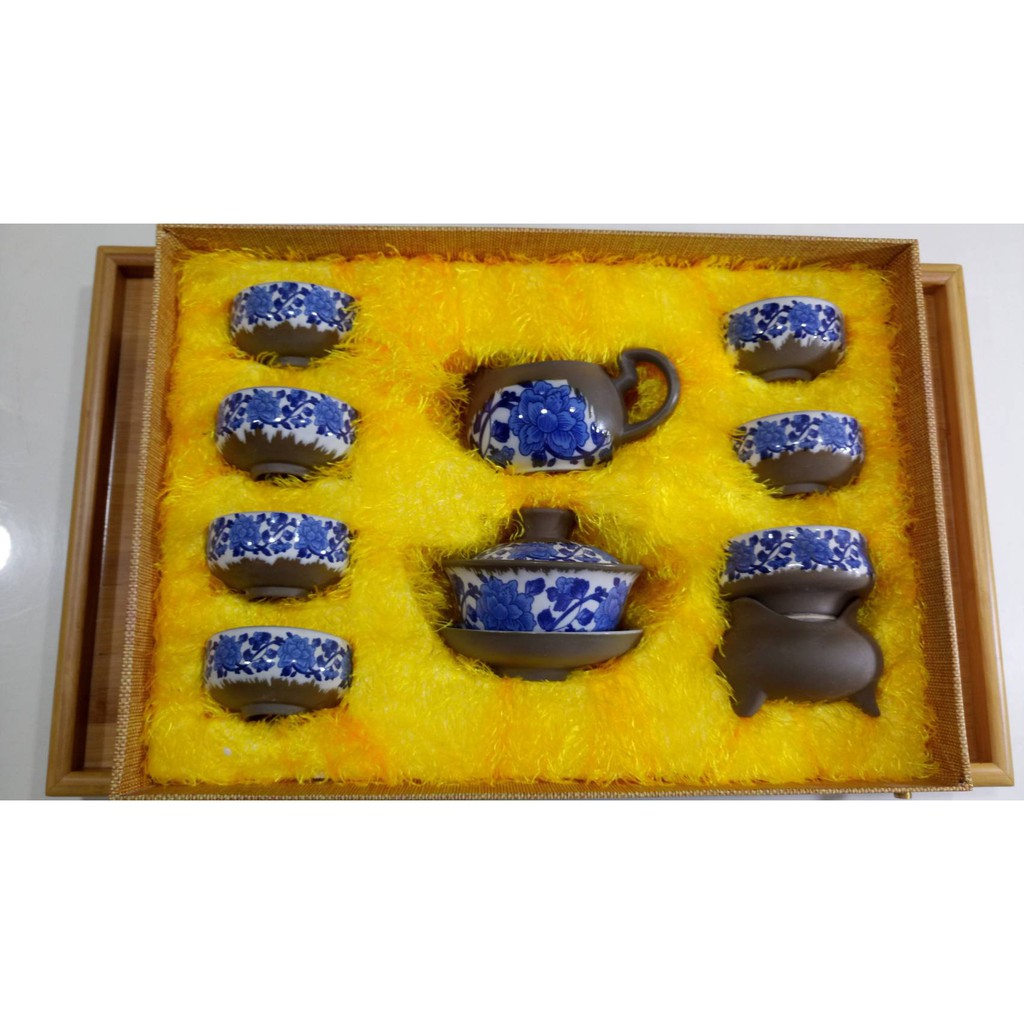 (A4)牡丹青花瓷 (陶瓷共燒) 茶具組(瑕疵組)