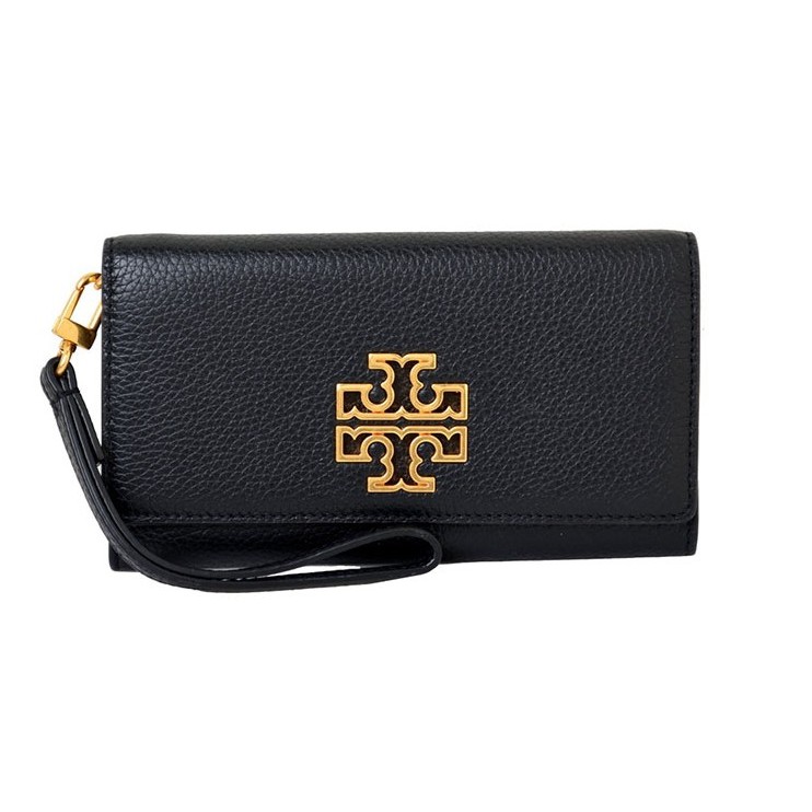 【TORY BURCH】 Britten系列簡約黑x金TB logo牛皮手拿式長夾（黑色*1）－73116 0420