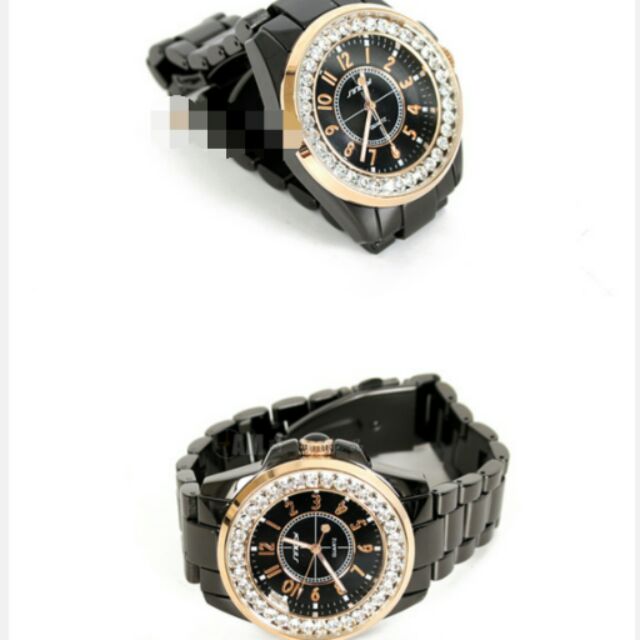 奢華玫瑰金 日韓時尚中性手錶 內嵌可動滾珠式環繞水鑽錶J12工藝  女錶
