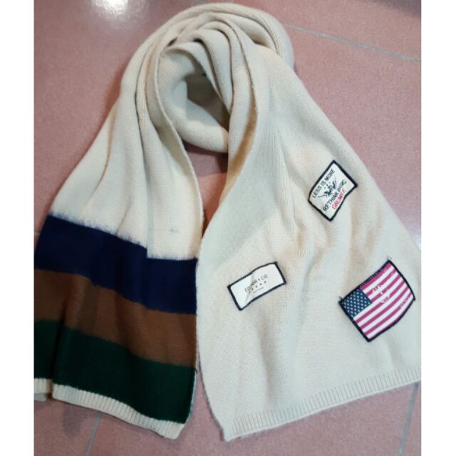 韓國購回 米白色 貼布款 美國 國旗 毛料保暖 圍巾 現貨