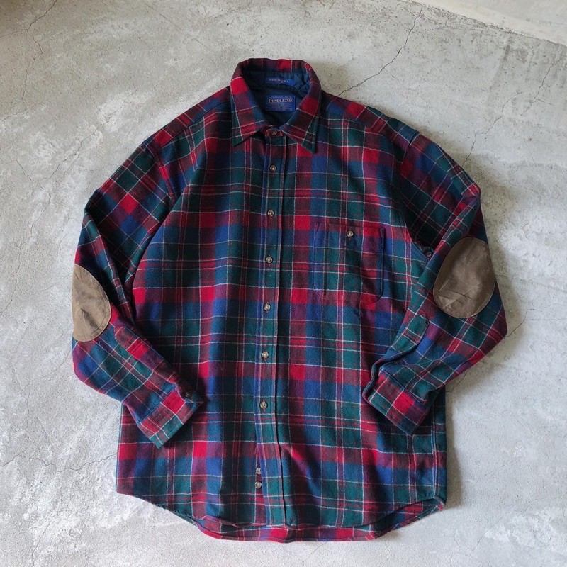 90s Pendleton Elbow Patch trail Wool Shirts 格紋羊毛襯衫