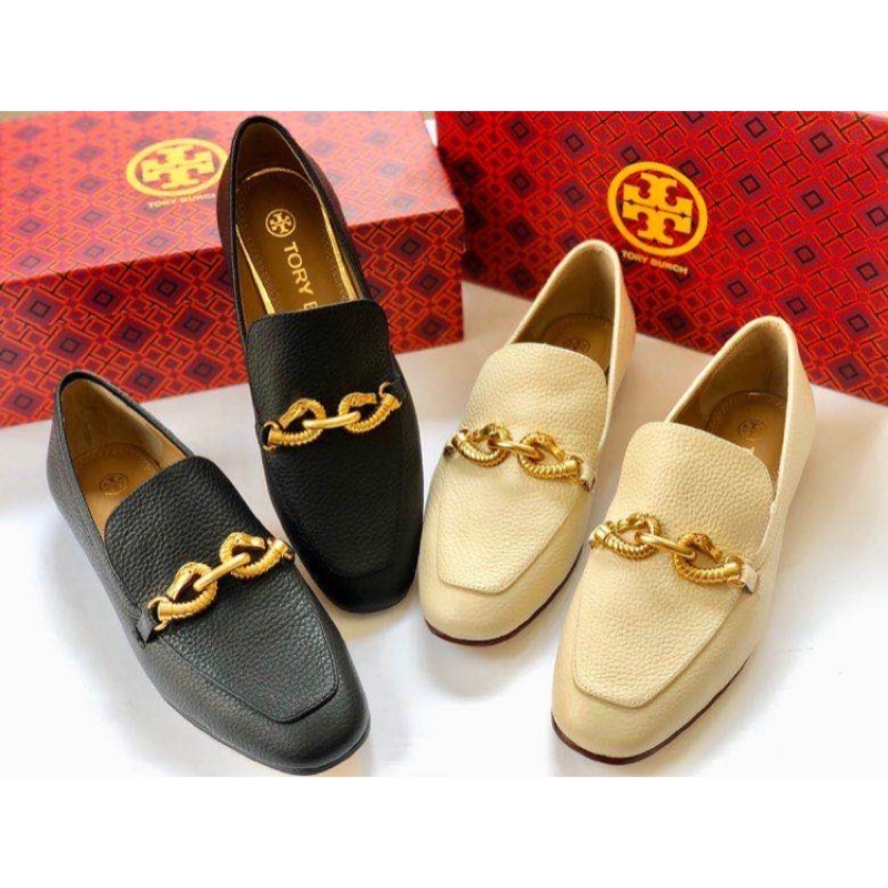 Tory Burch海馬扣樂福鞋平底鞋黑色米白色兩色可選 蝦皮購物
