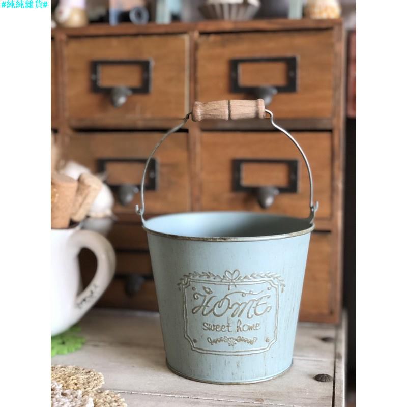 鐵皮小水桶水桶花瓶花盆花器黃色藍色復古裝飾把手批發浮雕英文馬口鐵雜貨植物仙人掌 蝦皮購物