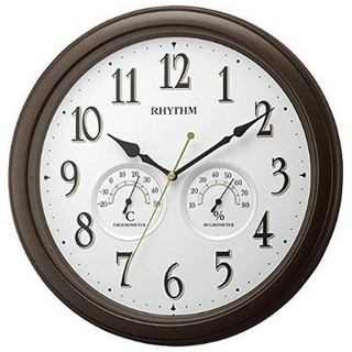 【神梭鐘錶】RHYTHM CLOCK 日本麗聲溫濕度可可色珠光膠框滑動式指針靜音掛鐘 型號：8MGA37SR06