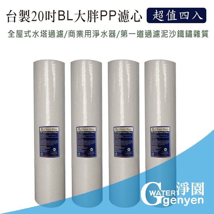 淨園 20吋bl大胖pp濾心 濾芯 濾材 全屋式水塔過濾 商業用淨水器 第一道過濾泥沙鐵鏽雜質 4入 蝦皮購物