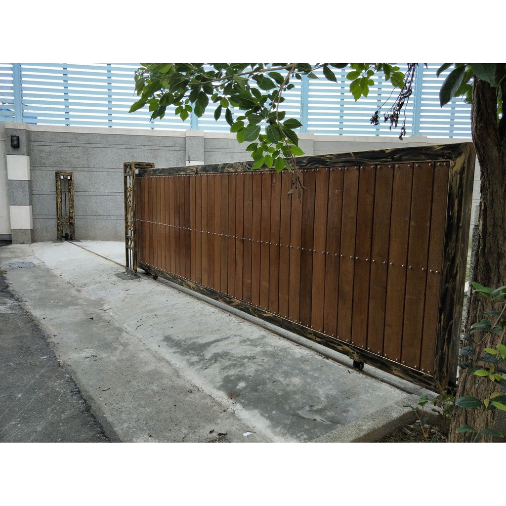 單軌電動大門裝飾木板 柚木色護木漆南方松 蝦皮購物