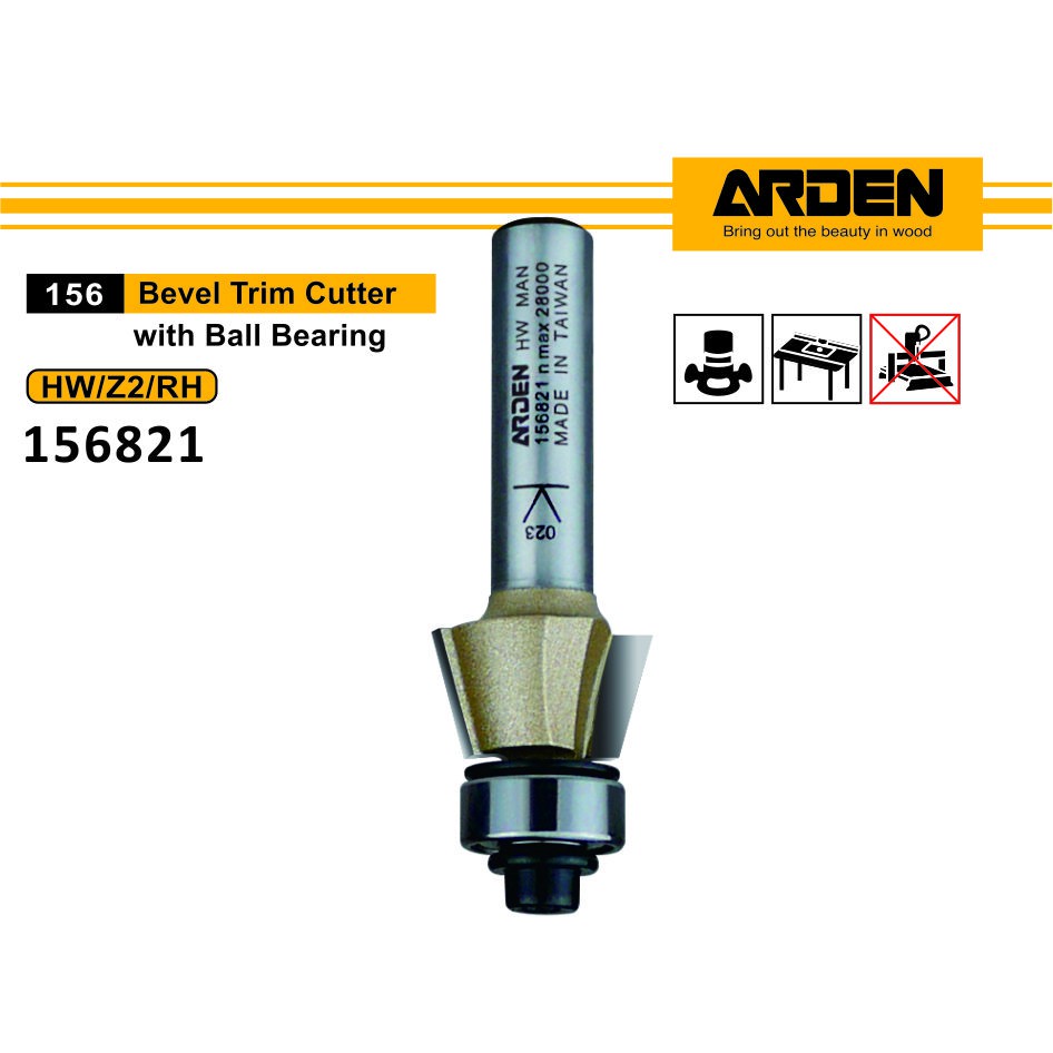 Arden 156821 帶軸承15度修邊刀 17.2x9.53x8mmS