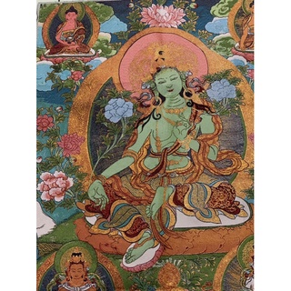 6027西藏傳老唐卡針織繡佛像非新品綠度母西藏21度母之綠度母財神