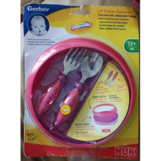 美國嘉寶 GERBER NUK 幼兒學習餐具組 吸盤碗 不鏽鋼湯匙叉子