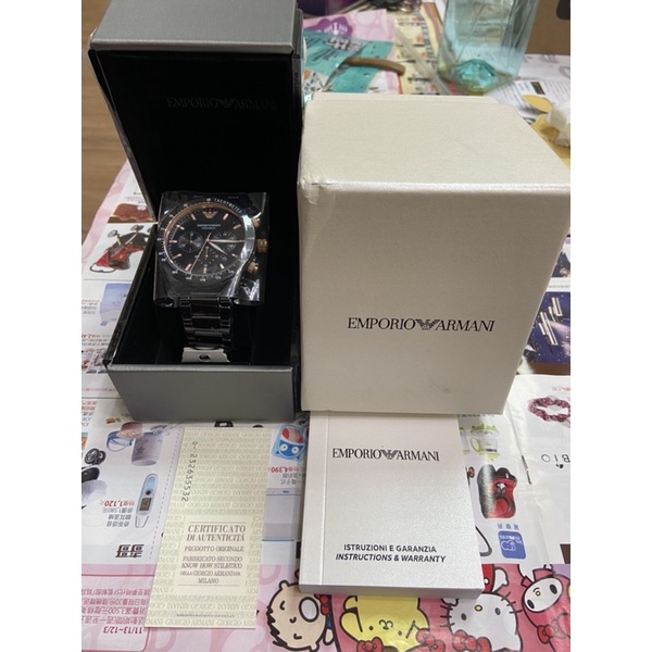 Emporio Armani亞曼尼 三眼日期窗石英錶，型號AR70002，黑色不銹鋼表帶玫塊金內飾，不分男女，保證正品