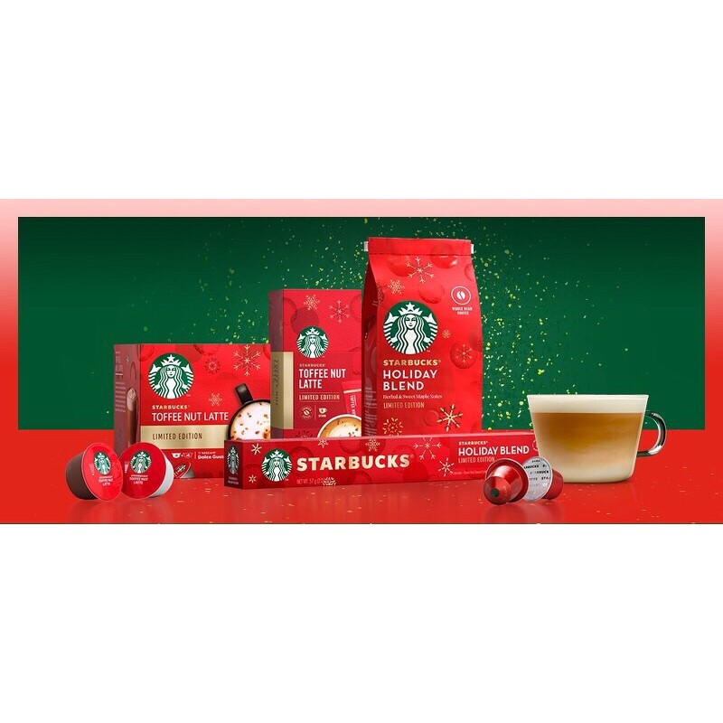 星巴克太妃核果風味拿鐵咖啡膠囊/隨手包/假日特調咖啡豆、咖啡膠囊/聖誕馬克杯
