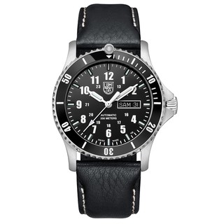 LUMINOX 雷明時Sport Timer 200米潛水自動機械錶 42MM / 純黑 / 黑陶瓷圈 / 牛皮錶帶