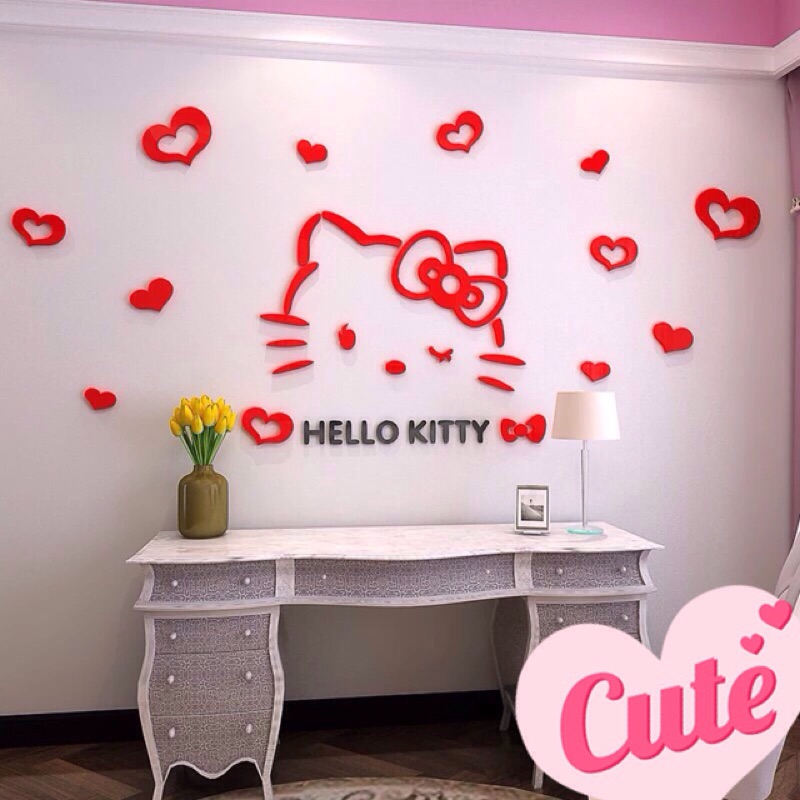 🎀  可愛KT hello kitty 兒童房客廳電視背景牆 女生臥室3D壓克力立體牆貼  🎀