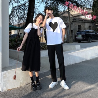 【COUPLE】📣📣不一樣的情侶裝新款T恤你衣我裙印花背帶女愛心中長款連衣裙