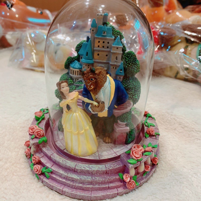 絕版出清 迪士尼 美女與野獸 陶瓷 擺飾 公仔 貝兒 公主 玻璃罩