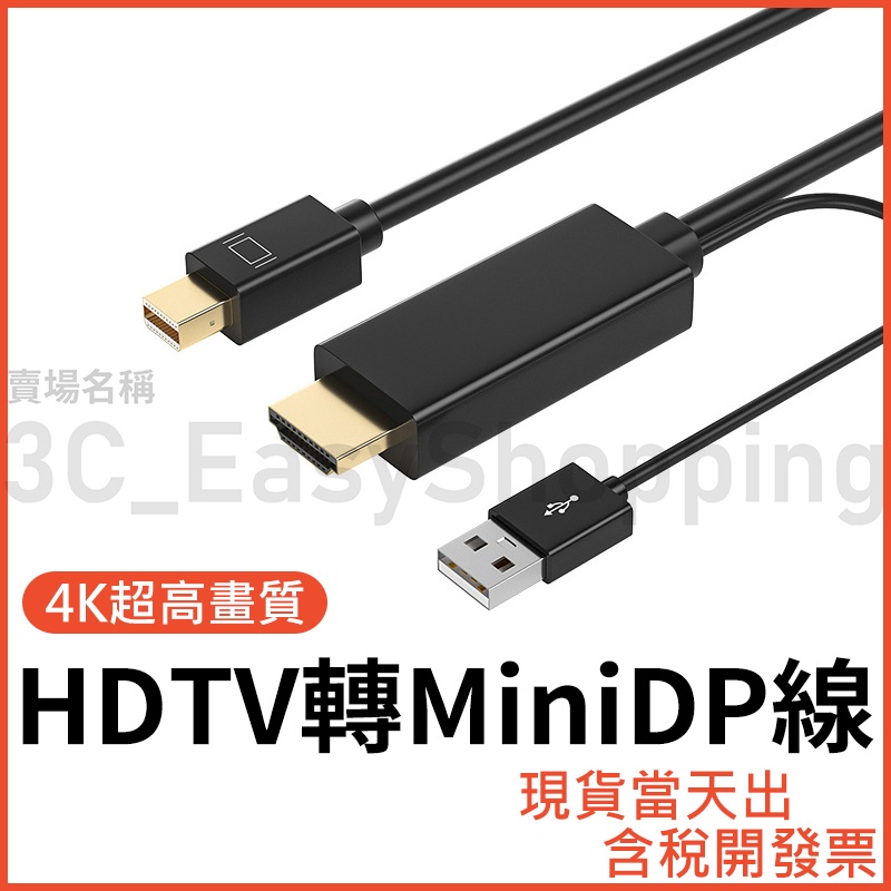 HDTV轉MiniDP 1.8米 4K60 轉接線 轉換線 mini DP 帶供電 轉接器 轉換器 可接HDMI裝置