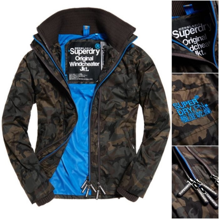 現貨正品極度乾燥Superdry Windcheater 立領防風網眼內襯經典款風衣外套黑迷彩| 蝦皮購物