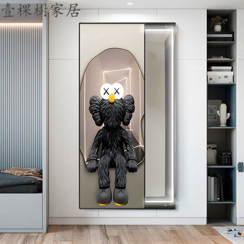 現代Kaws鏡LED 全身裝飾畵穿衣鏡 壁掛試衣鏡隱藏式輕奢鏡子客廳