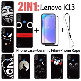 LENOVO 2 合 1 聯想 K13 手機殼帶鋼化玻璃陶瓷膜螢幕保護膜黑色系列
