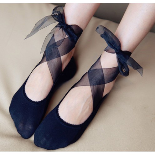 [森林小熊]日系綁帶紗帶襪 公主甜美襪隱形短淺口船襪 芭蕾舞鞋襪