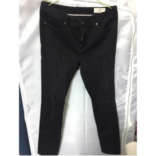 [二手］sisjeans 中腰設計感刷破直筒彈性修身黑褲
