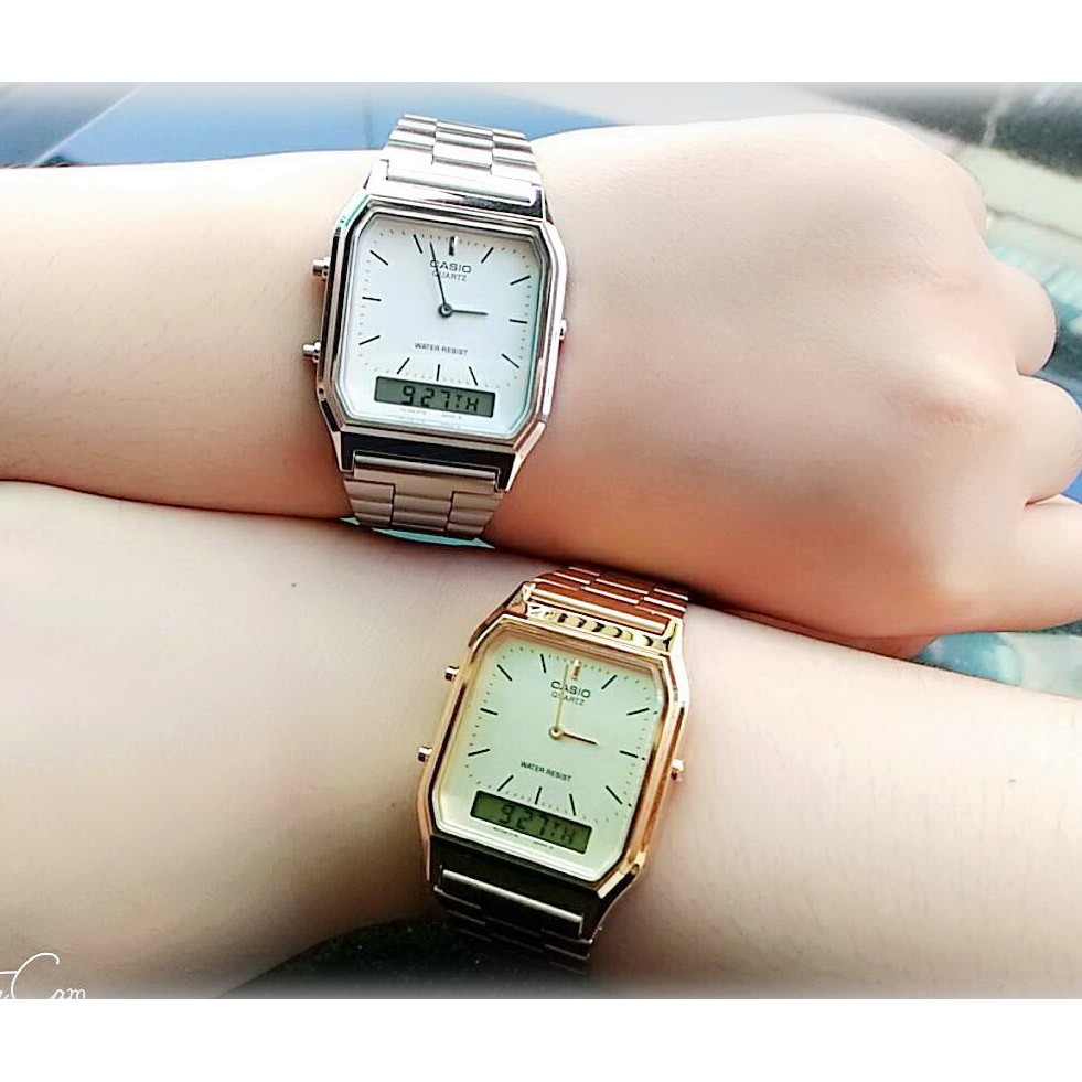 Casio金錶 復古雙顯錶電子錶 石英錶日期顯示中性款男女皆可生日禮物 超低價 Aq 230ga 蝦皮購物