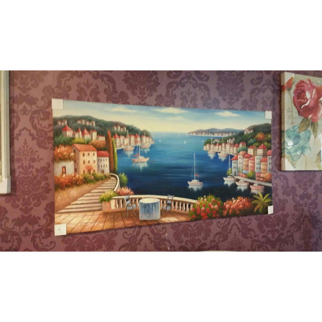 地中海海景木框畫油畫