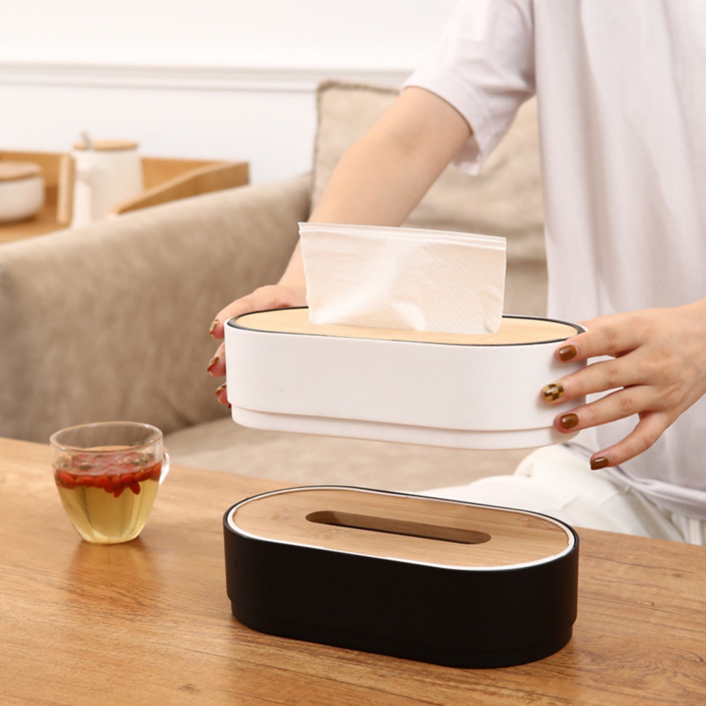 ins簡約竹木桌面餐巾抽紙盒 家用客廳茶几升降創意橢圓塑膠紙巾盒