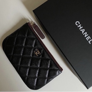 ［預購］Lins英國代購 Chanel 一字拉鍊 牛皮 魚子醬皮 金色 logo 零錢包 手包