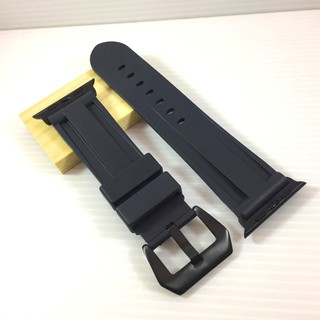 Apple Watch 沛納海 代用 橡膠 黑色 黑連接器 錶帶 不鏽鋼 胖大海 黑色 針釦 各種規格