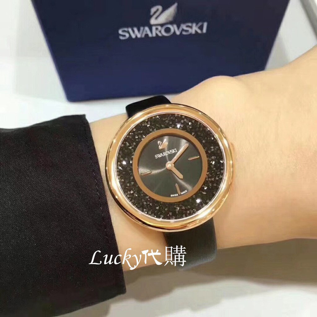 2018新品Swarovski施華洛世奇手錶滿天星玫瑰金黑色真皮女錶時尚潮流百搭女生腕錶5275043 | 蝦皮購物