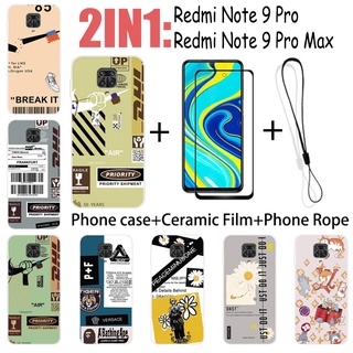 2 合 1 Redmi Note 9 Pro 9 Pro Max 手機殼帶鋼化玻璃陶瓷膜螢幕保護膜時尚系列