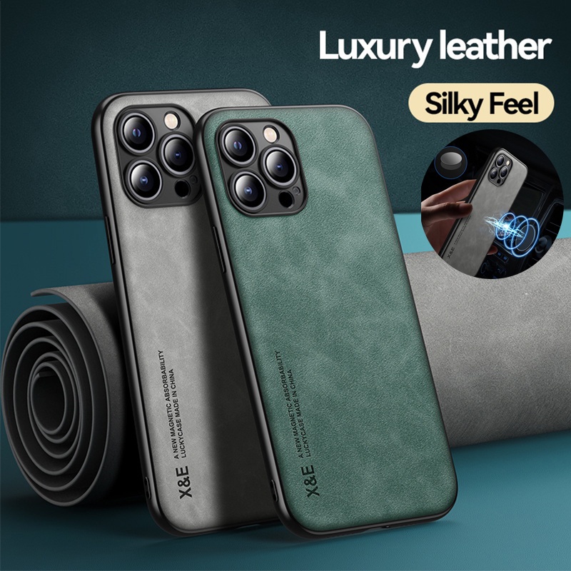 適用於 iPhone 11 Pro Max XS XR X 7 8Plus 奢華質感皮革保護殼的超薄絲滑磁性手機殼