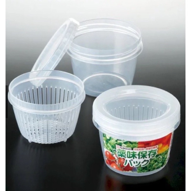 現貨 日本製 圓罐旋蓋式瀝水盒500ml 蔥薑蒜盒 瀝水保鮮盒 瀝水保鮮罐