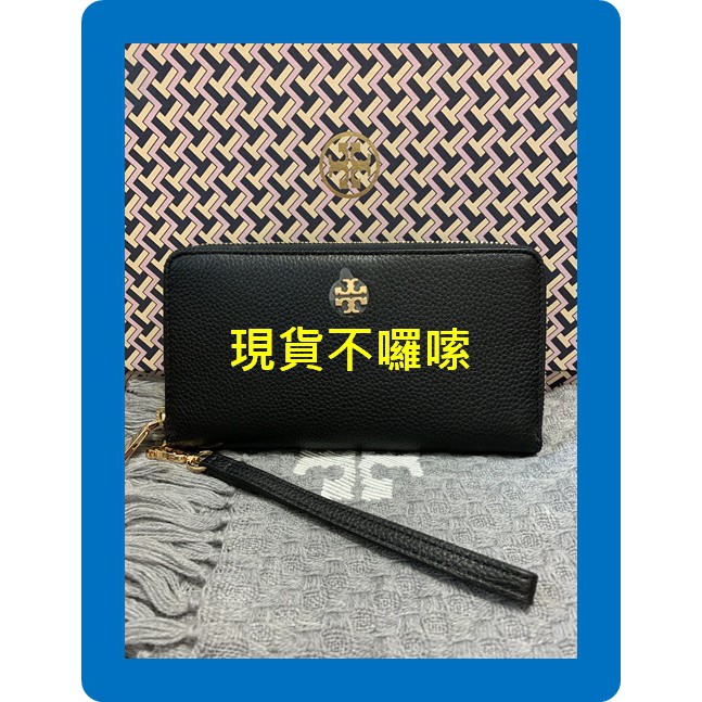 【伊琳妝】TORY BURCH 經典立體logo荔枝紋皮革拉鍊式手機包長夾