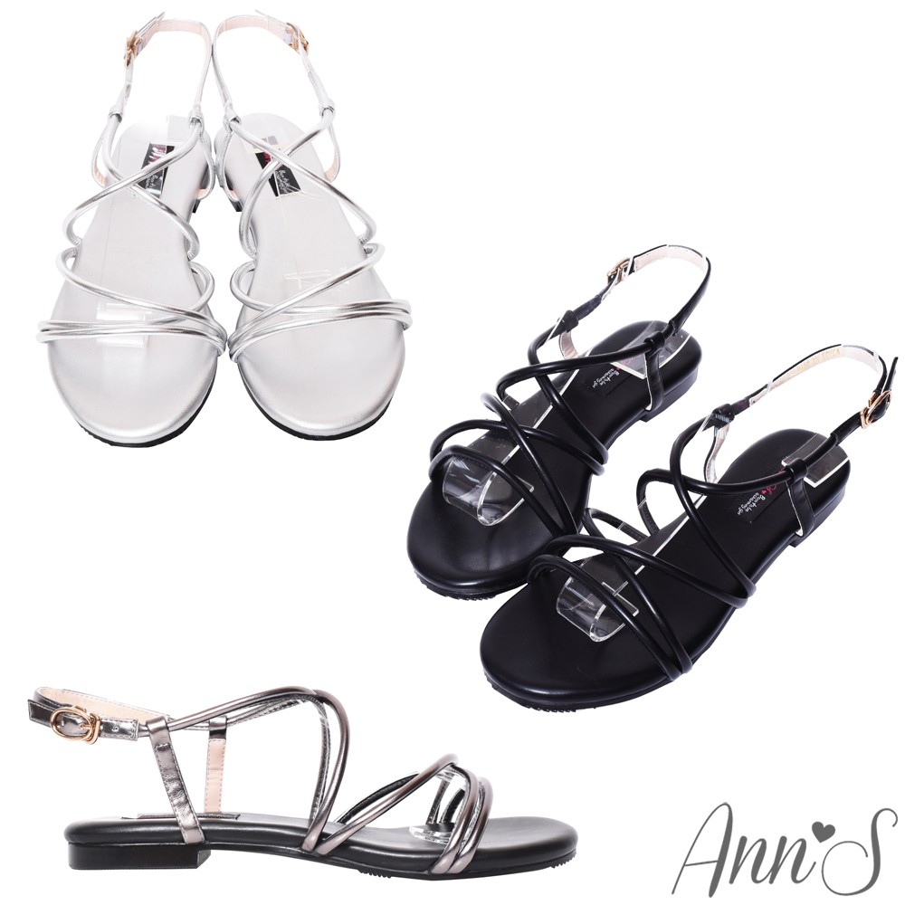 Ann’S現代羅馬-金屬色調多層帶寬版平底涼鞋-3色