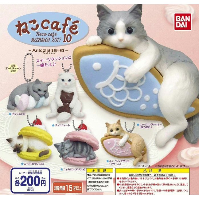 絕版點心貓10 粉黃馬卡龍 棉花糖灰貓 粉藍魚餅乾 巧克力白貓
