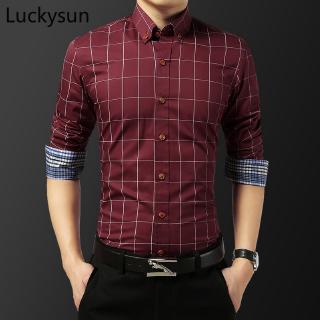 格子襯衫 男生韓版修身長袖格紋襯衫 藍白紅黑多色可選 品質舒適 正韓上衣 工作生活 男生衣著