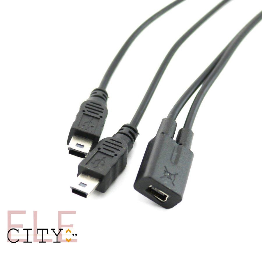 น mo~1 轉 2 Y 分線器電纜 USB 2.0 迷你 5 針母頭轉雙 2 公頭轉換器