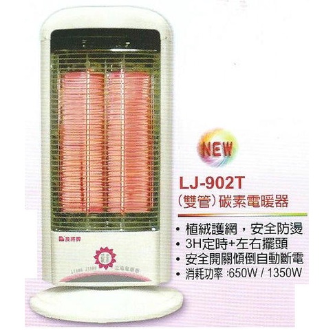 良將直立式雙管碳素電暖器 LJ-902T白色最新款