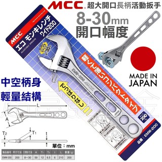 超富發五金 日本 MCC 超大開口 長柄 輕量型 中空 活動板手 EMW-200 MCC 輕量化簍空 活動板手 活動扳手