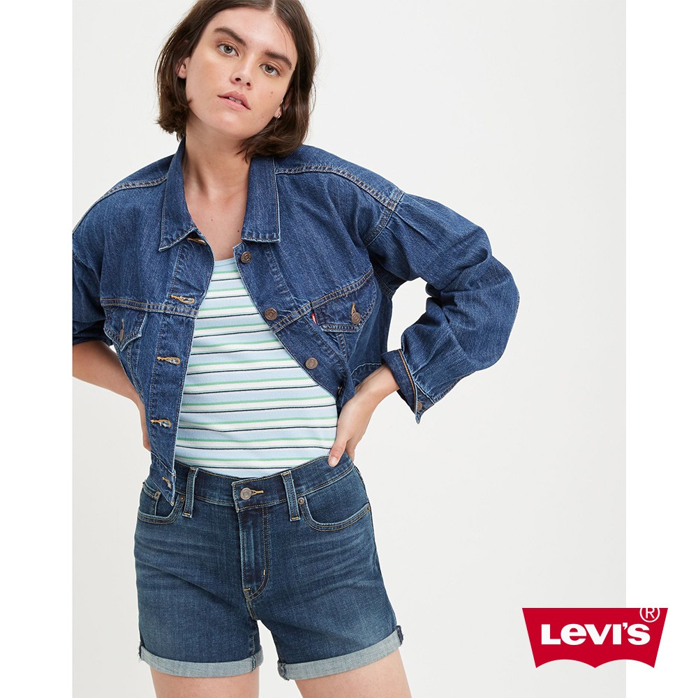 Levis 中腰修腿牛仔短褲 / 深藍基本款 / 彈性布料 女款 熱賣單品 29965-0043