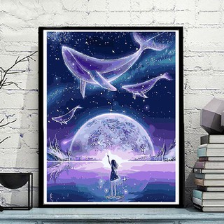 現貨-夢幻鯨魚-diy數字油畫彩色畫布手繪填色客廳臥室動漫卡通裝飾畫40*50CM 夢幻鯨魚