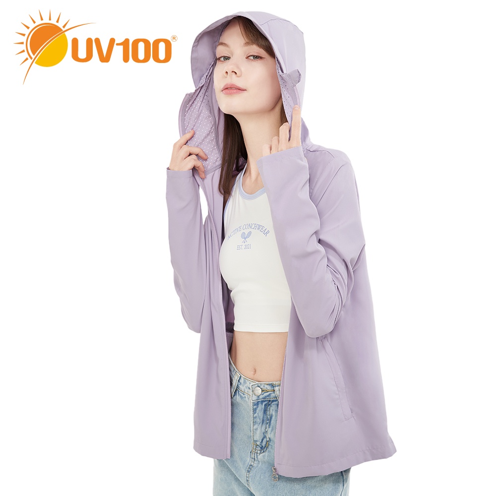 【UV100】防曬 抗UV-冰絲雷射透氣孔口罩連帽外套-女(AL22599) 蝦皮獨家款