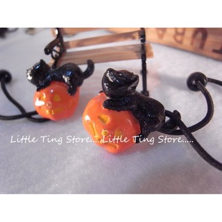 Little Ting Store:萬聖節造型化妝舞會造型頭飾馬尾髮圈 歐美樣品(一組2個) 南瓜貓咪髮束髮圈當手環