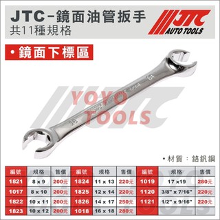 【YOYO汽車工具】JTC 1821 1823 1019 鏡面油管扳手 鏡面 油管 板手 扳手 煞車管用 缺口螺帽