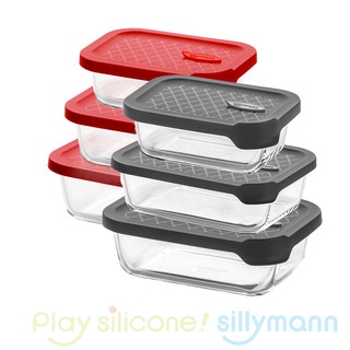 【韓國sillymann】 長方型三件組-100%鉑金矽膠微波烤箱輕量玻璃保鮮盒組