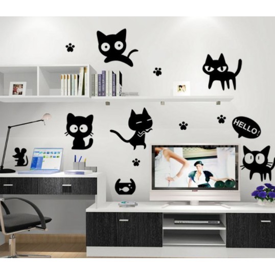 🐱現貨～超取🐱超Ｑ 可愛鋼琴鍵貓咪🎹 創意壁貼 可愛時尚組 貓貓 鋼琴 房間客廳佈置 裝置藝術🍄重複撕貼 PVC